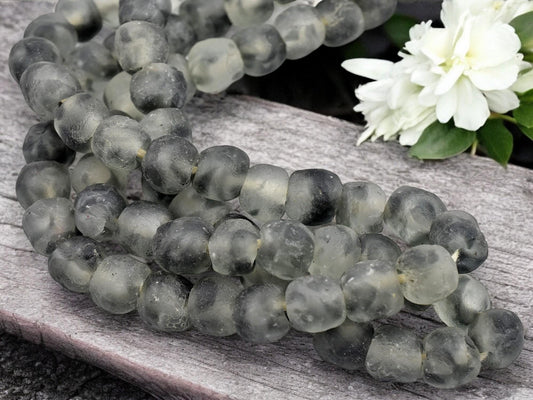 Recycled Glass - African Trade Beads - Fair Trade Beads - Powder Glass Beads - African Beads - Approx 13-15mm - 10" Strand - (J46)