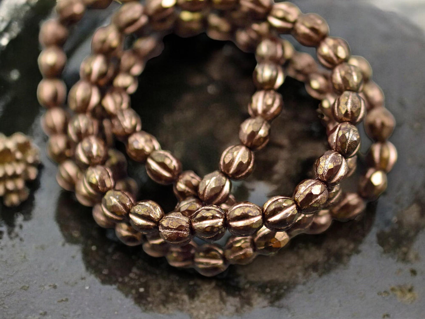 *25* 6mm Copper Washed Dark Bronze Faceted Round Melon Beads