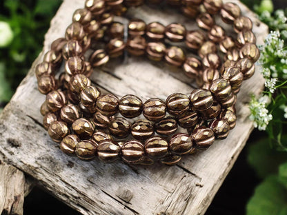 *25* 6mm Copper Washed Dark Bronze Faceted Round Melon Beads
