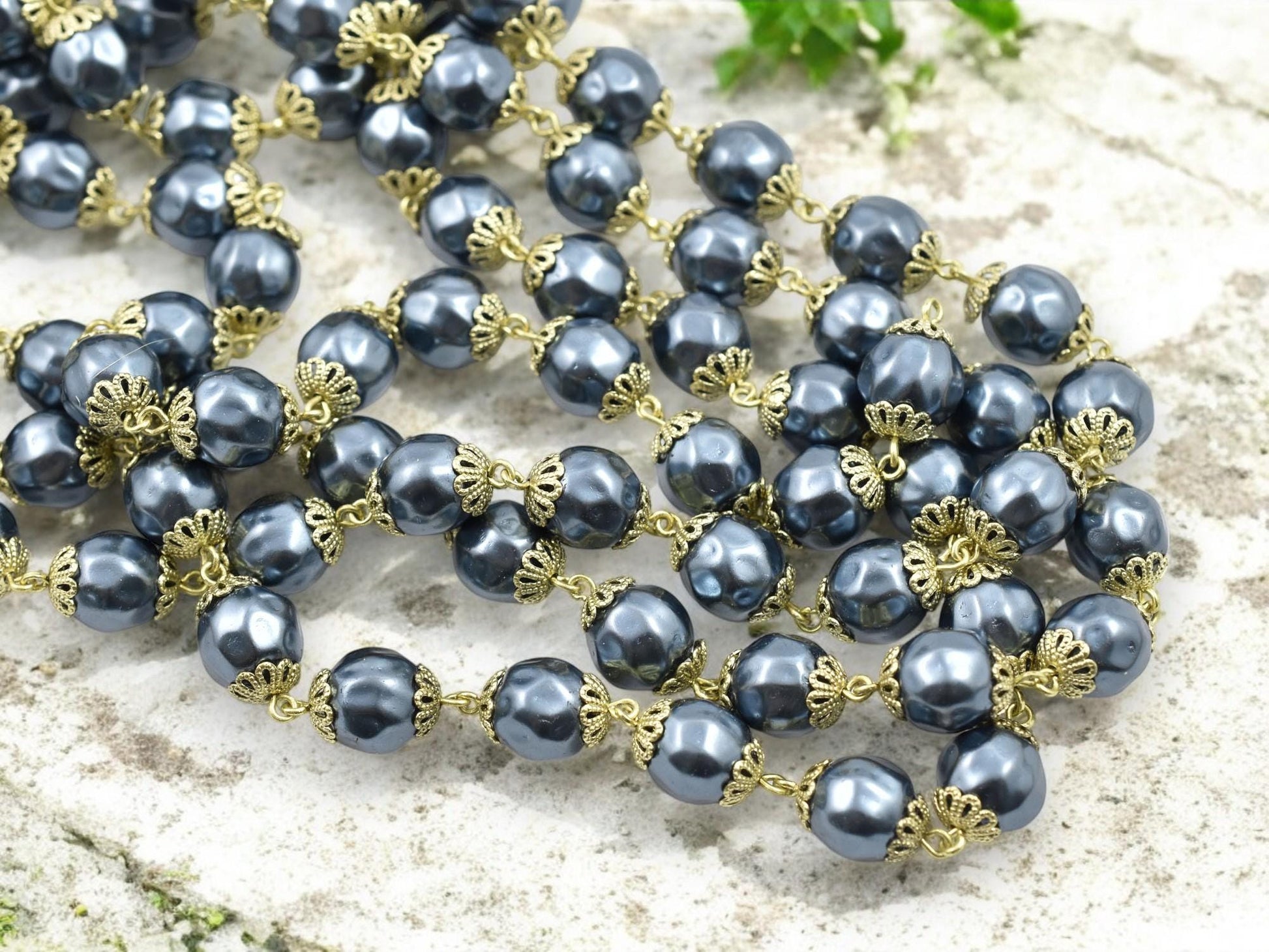 Pearl Chain - Rosary Chain - Beaded Chain - Czech Glass Pearls - Czech Glass Beads - Sold by the foot - (CH18)