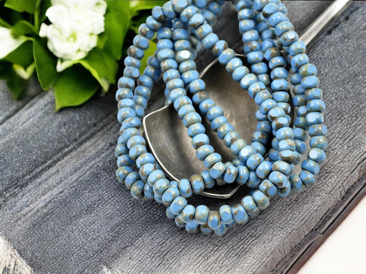 Picasso Beads - Czech Glass Beads - Trica Beads - Seed Beads - Blue Seed Beads - Size 6 Beads - 50pcs - (829)