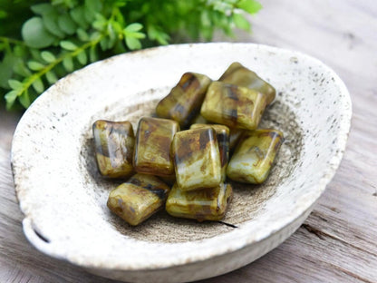 12x8mm Topaz Olivine Picasso Rectangle Beads