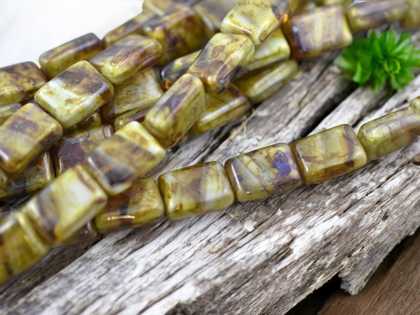 12x8mm Topaz Olivine Picasso Rectangle Beads