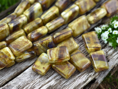 12x8mm Topaz Olivine Picasso Rectangle Beads