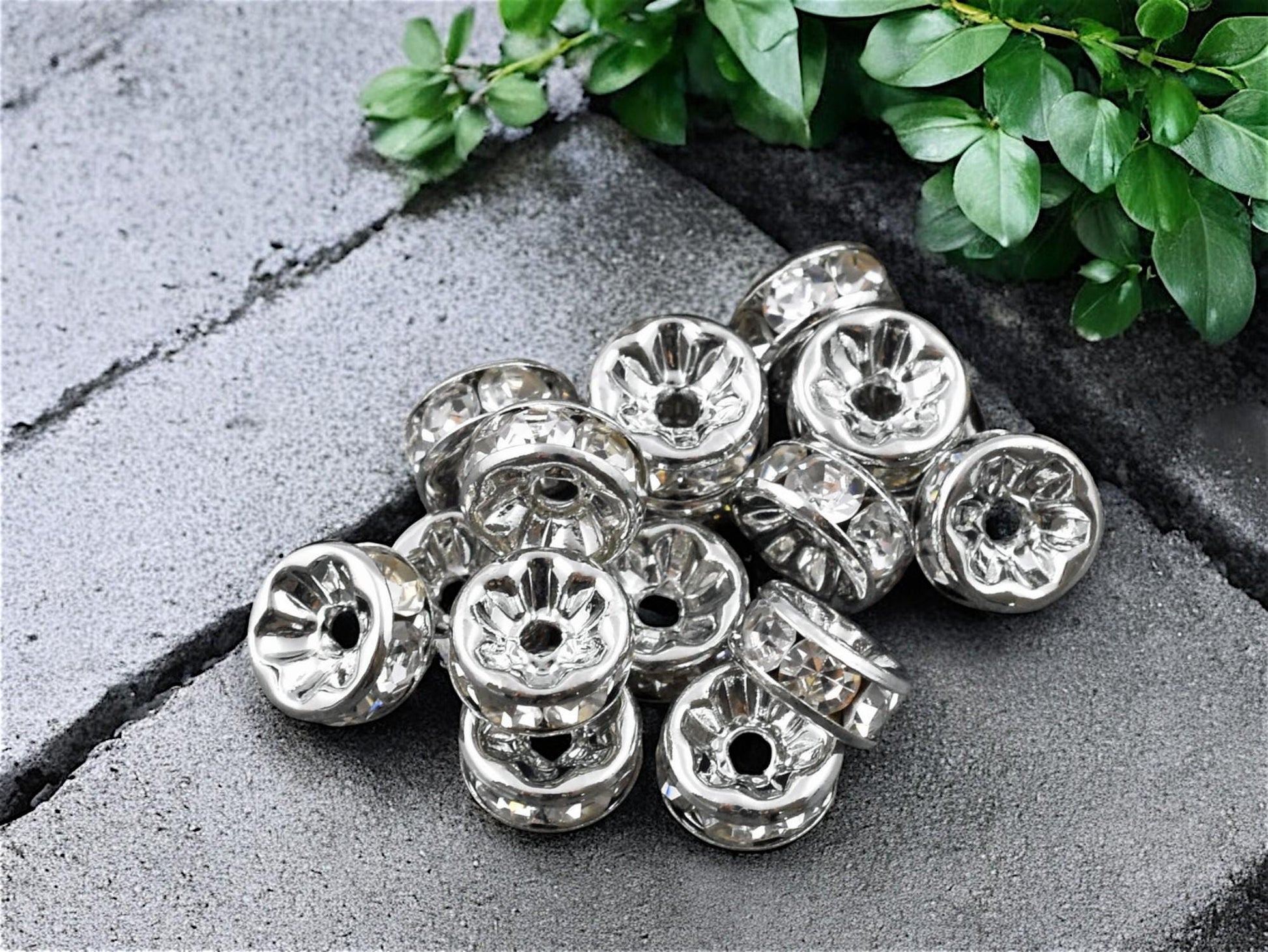 Pewter w/ Crystal Rhinestone Rondelle Spacer Beads