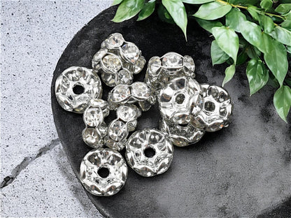Pewter w/ Crystal Rhinestone Wavy Edge Rondelle Spacer Beads