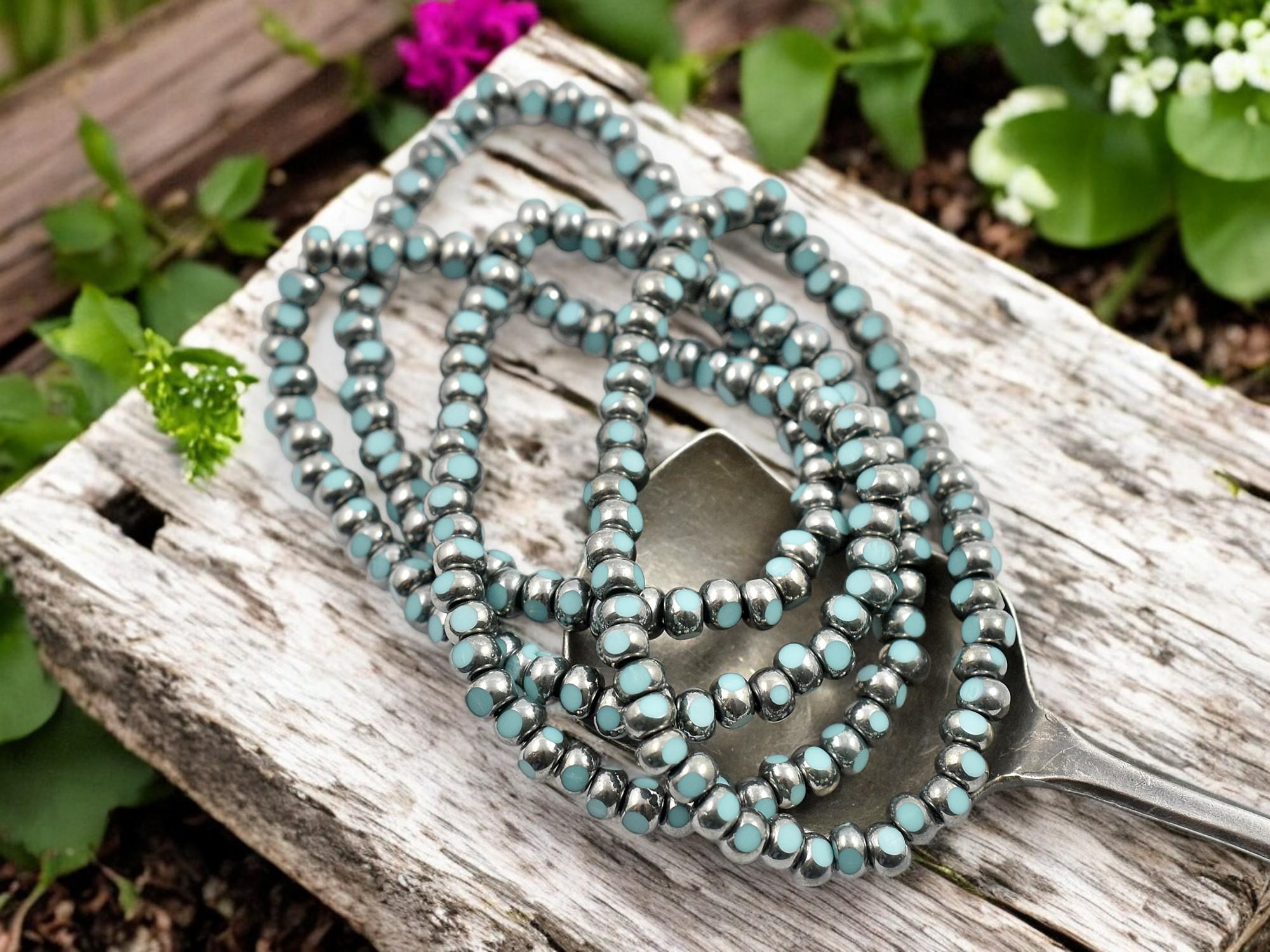 Washed Out Turquoise *50* 4x3mm Silver Washed Opaque Turquoise Trica Beads – The Bead Obsession