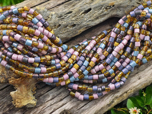 6/0 Aged Tulip Picasso Bugle Tube Seed Bead Mix (21" Strand)