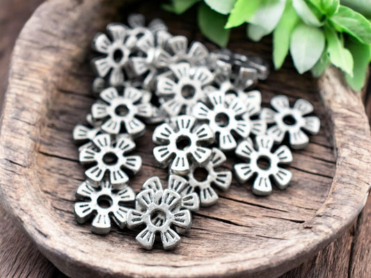 *100* 8mm Antique Silver Flower Heishi Spacer Beads
