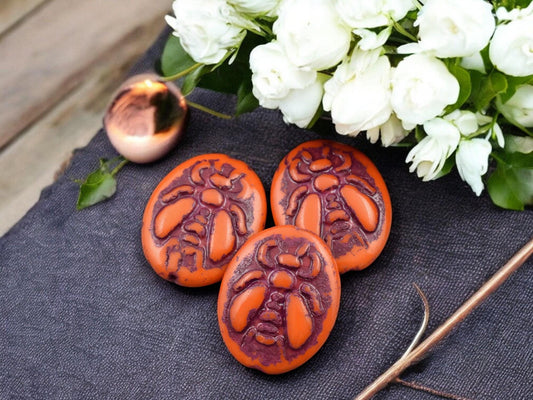 *4* 22x18mm Pink Washed Opaque Orange Bumblebee Oval Beads