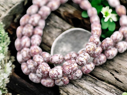 *20* 10x8mm Pink Picasso Luster Washed Alabaster Pear Drop Beads