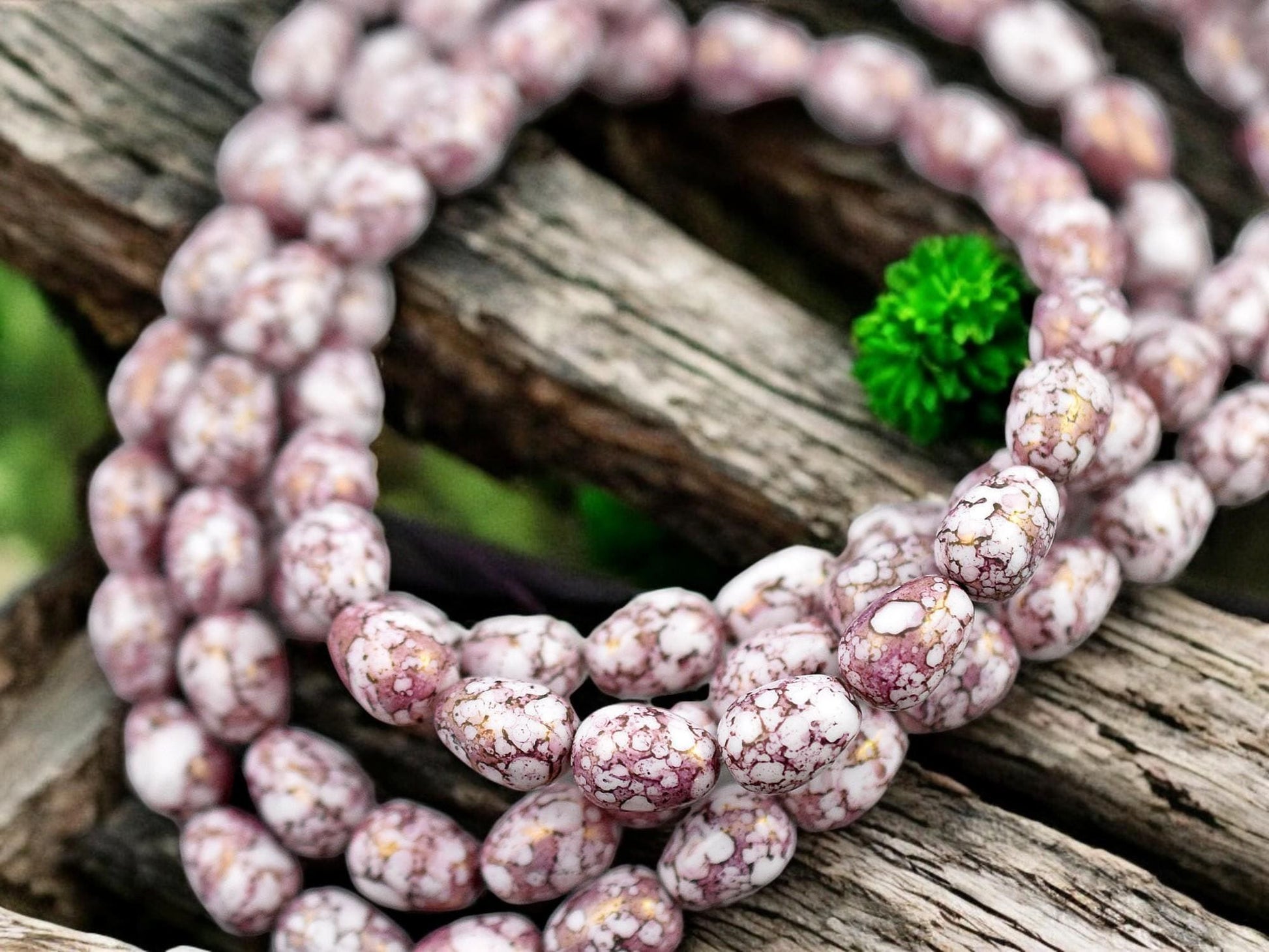 *20* 10x8mm Pink Picasso Luster Washed Alabaster Pear Drop Beads