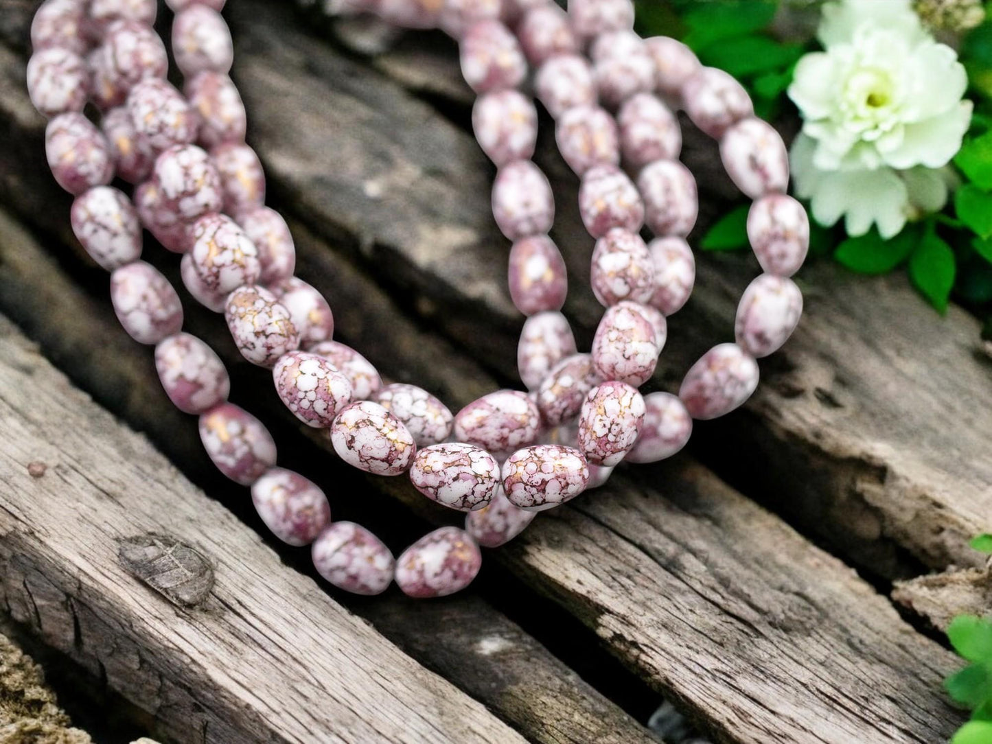 *20* 10x8mm Pink Picasso Luster Washed Alabaster Pear Drop Beads