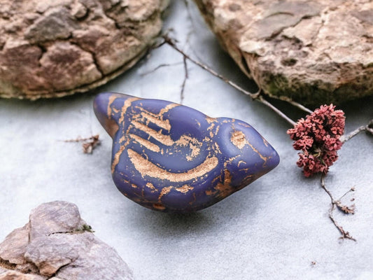 *6* 11x22mm Copper Washed Opaque Indigo Bird Beads