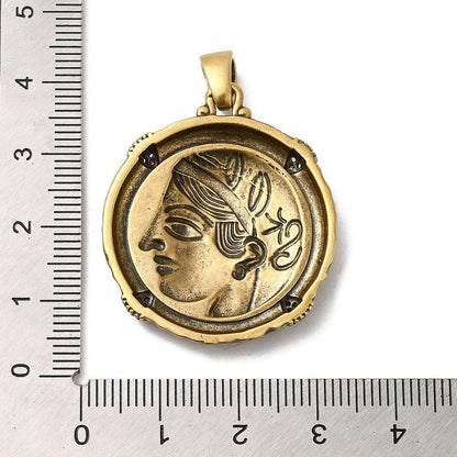 Metal Pendants - Mixed Metal Pendant - Greek Coin Replica - Rhinestone Pendant - 35x30mm - (5726)