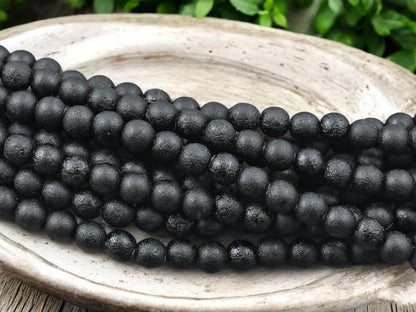 *25* 6mm Etched Jet Black Round Druk Beads