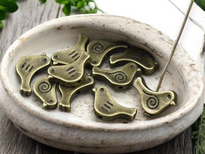 *10* 9x15mm Antique Bronze Bird Beads