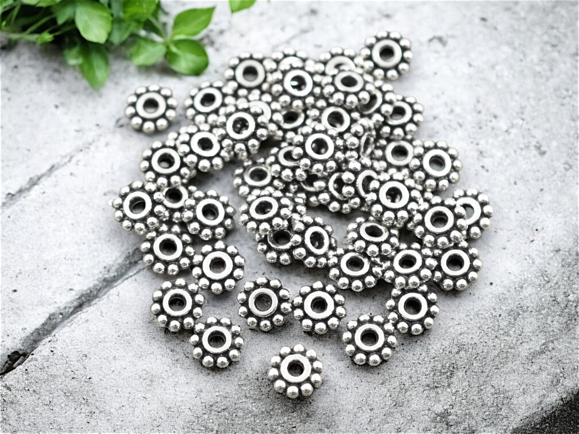 6.5mm Antique Silver Daisy Spacer Beads -- Choose Your Quantity