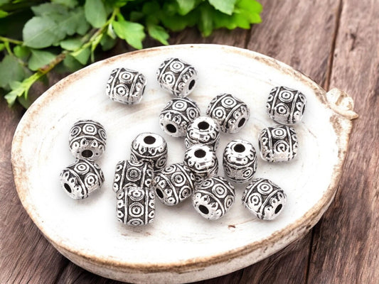 *100* 5x6mm Antique Silver Barrel Beads