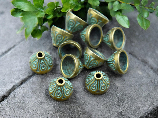*40* 10x7mm Antique Bronze Green Patina Bead Caps