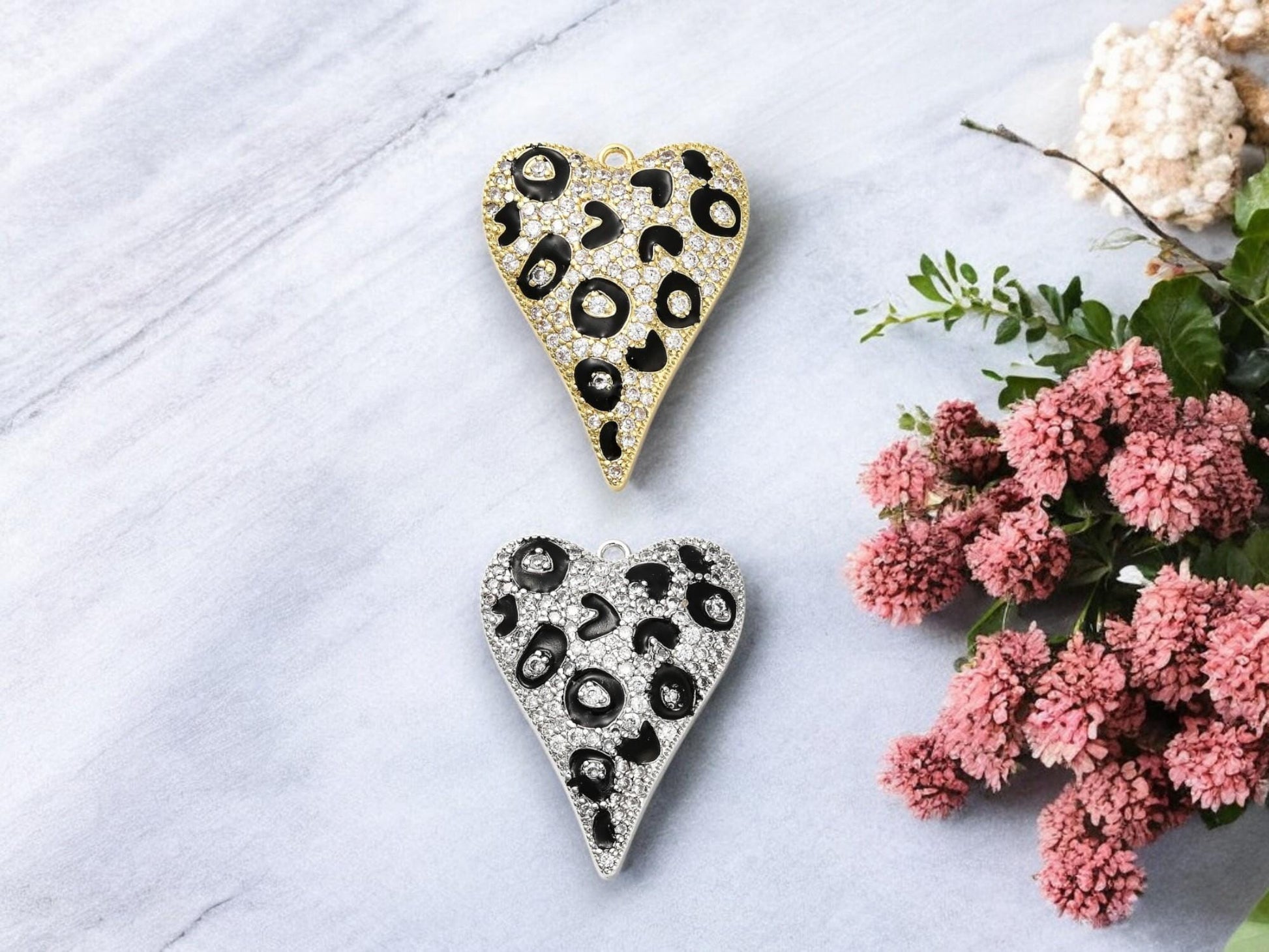 Metal Charms - Heart Charms - CZ Charms - Rhinestone Charms - 22x29mm - 1pc - Choose Your Color