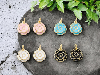 Flower Charms - Enamel Charms - 18k Gold Charms - Jewelry Making Charms - 17x15mm - 4pcs