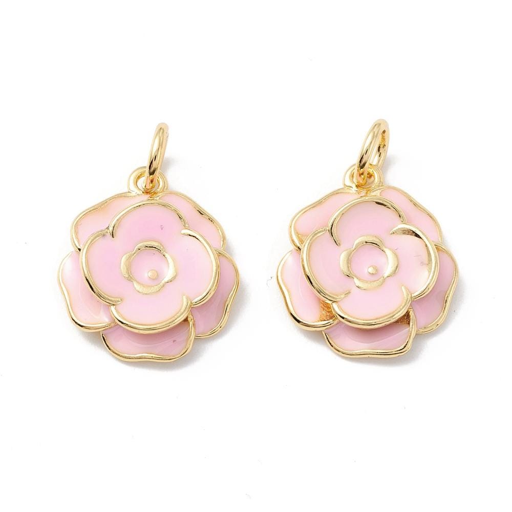 Flower Charms - Enamel Charms - 18k Gold Charms - Jewelry Making Charms - 17x15mm - 4pcs