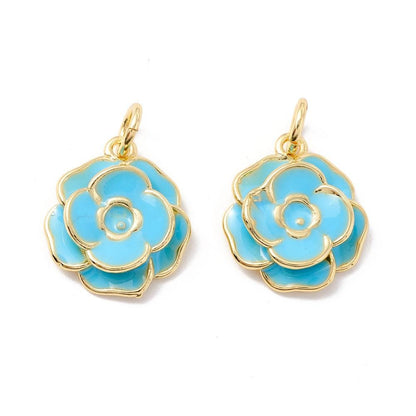 Flower Charms - Enamel Charms - 18k Gold Charms - Jewelry Making Charms - 17x15mm - 4pcs