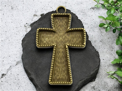 Metal Pendant - Cross Pendant - DIY Resin Jewelry - Open Bezel Pendant - 70x43mm - 2pcs