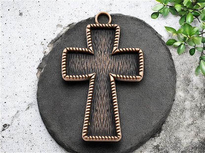 Metal Pendant - Cross Pendant - DIY Resin Jewelry - Open Bezel Pendant - 70x43mm - 2pcs