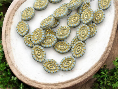 Czech Glass Beads - Evil Eye Beads - Mystic Eye Beads - Full Strand - 10pcs - 14x11mm - (1607)