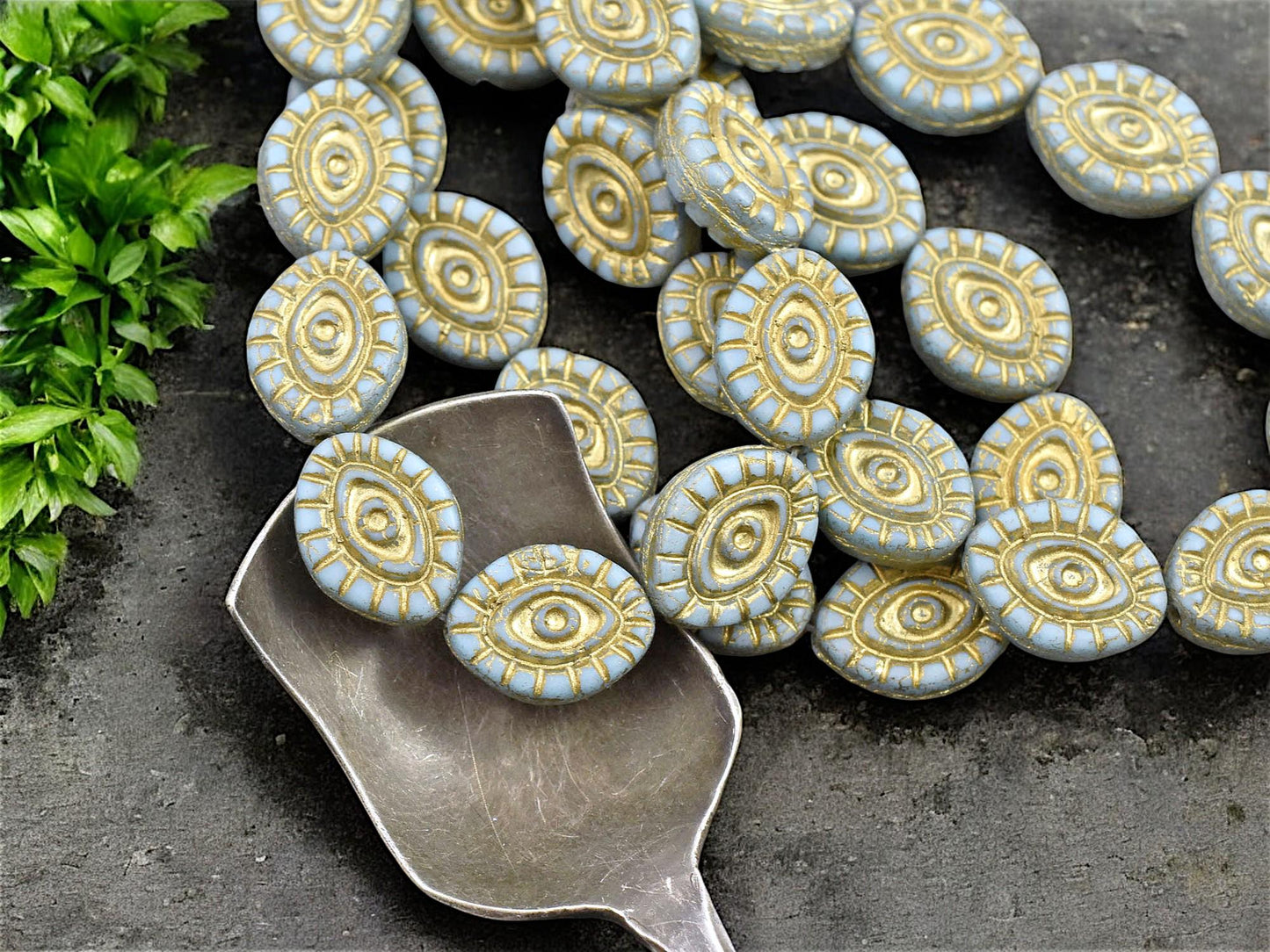 Czech Glass Beads - Evil Eye Beads - Mystic Eye Beads - Full Strand - 10pcs - 14x11mm - (1607)