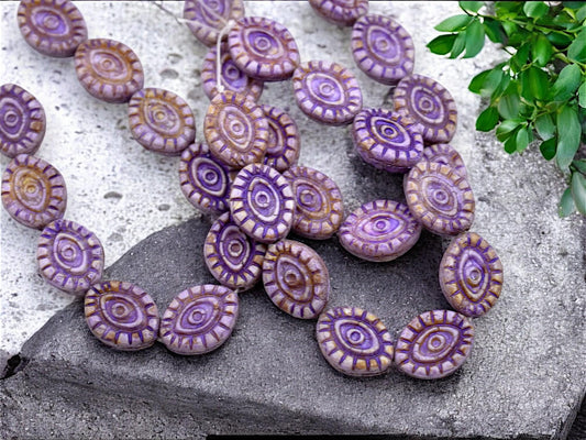 Picasso Beads - Czech Glass Beads - Evil Eye Beads - Mystic Eye Beads - Full Strand - 10pcs - 14x11mm - (4621)