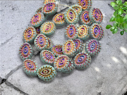 Czech Glass Beads - Evil Eye Beads - Mystic Eye Beads - Full Strand - 10pcs - 14x11mm - (1648)
