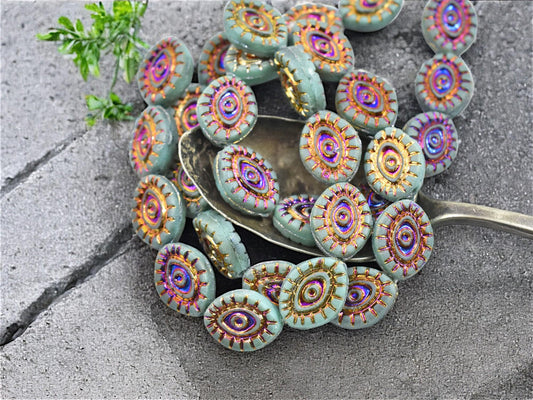 Czech Glass Beads - Evil Eye Beads - Mystic Eye Beads - Full Strand - 10pcs - 14x11mm - (1648)