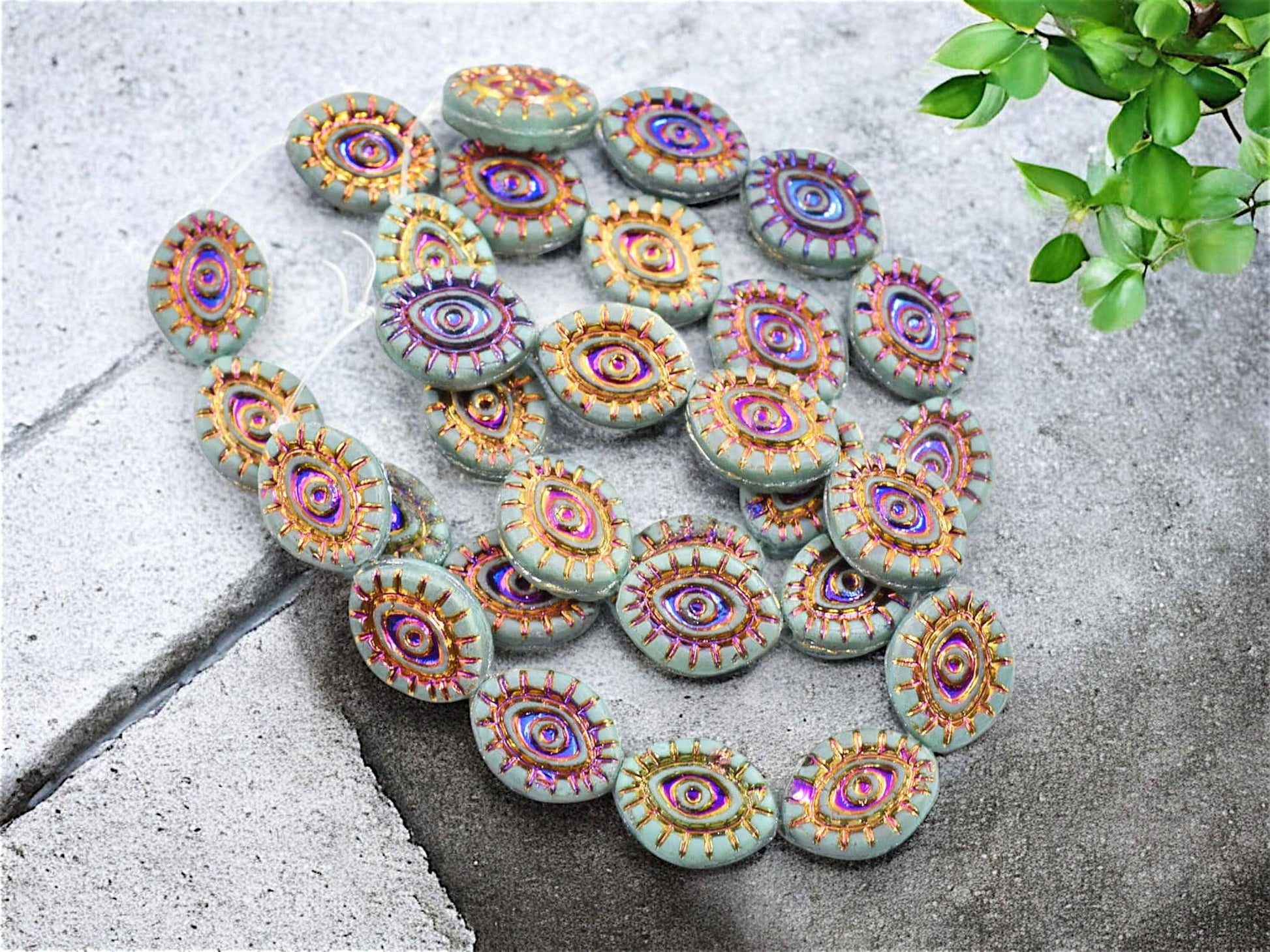 Czech Glass Beads - Evil Eye Beads - Mystic Eye Beads - Full Strand - 10pcs - 14x11mm - (1648)