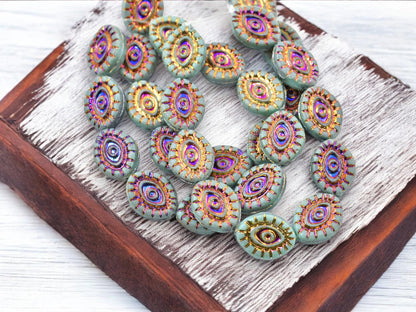 Czech Glass Beads - Evil Eye Beads - Mystic Eye Beads - Full Strand - 10pcs - 14x11mm - (1648)