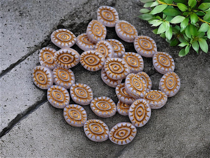 Czech Glass Beads - Evil Eye Beads - Mystic Eye Beads - Full Strand - 10pcs - 14x11mm - (4484)