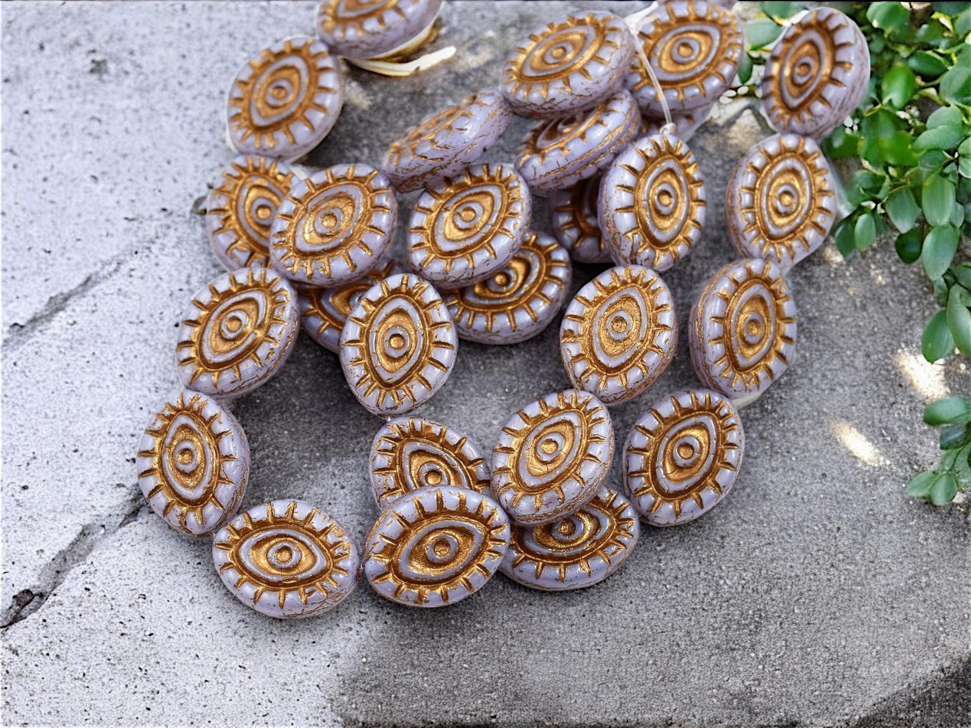 Czech Glass Beads - Evil Eye Beads - Mystic Eye Beads - Full Strand - 10pcs - 14x11mm - (4484)