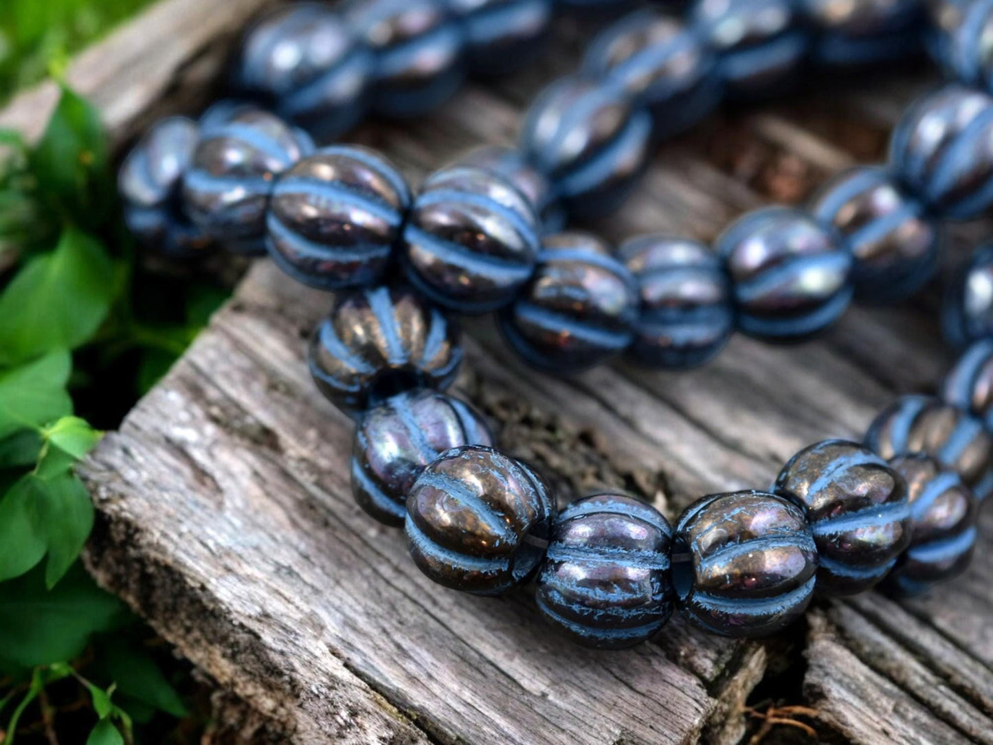 *20* 8mm Turquoise Washed Bronzed Jet Black Large Hole Melon Beads