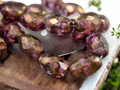 *12* 12x8mm Bronze Luster Washed Amethyst Crystal Fire Polished Faceted Oval Beads
