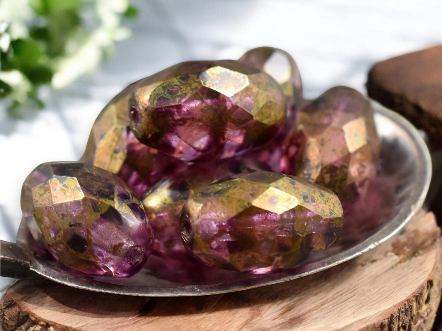 *12* 12x8mm Bronze Luster Washed Amethyst Crystal Fire Polished Faceted Oval Beads