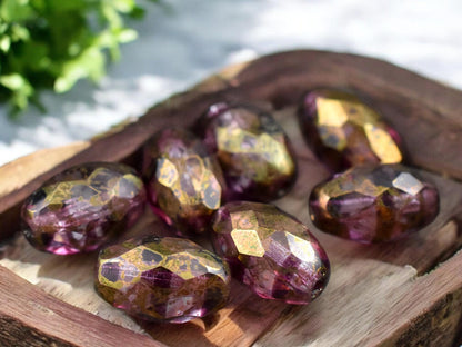 *12* 12x8mm Bronze Luster Washed Amethyst Crystal Fire Polished Faceted Oval Beads