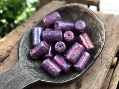 *16* 9x5mm Metallic Purple Mother of Pearl Tube Beads