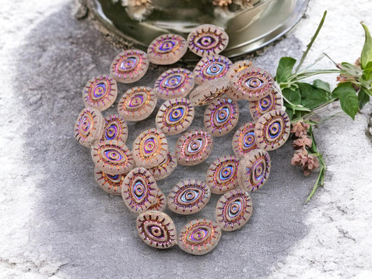 Czech Glass Beads - Evil Eye Beads - Mystic Eye Beads - Full Strand - 10pcs - 14x11mm - (969)