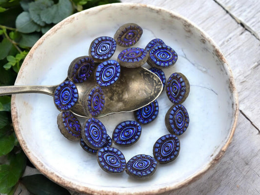 Czech Glass Beads - Mystic Eye Beads - Energy Protection - Full Strand - 10pcs - 14x11mm - (655)