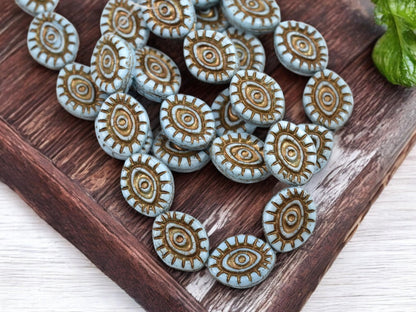 Czech Glass Beads - Evil Eye Beads - Mystic Eye Beads - Picasso Beads - Full Strand - 10pcs - 14x11mm - (996)