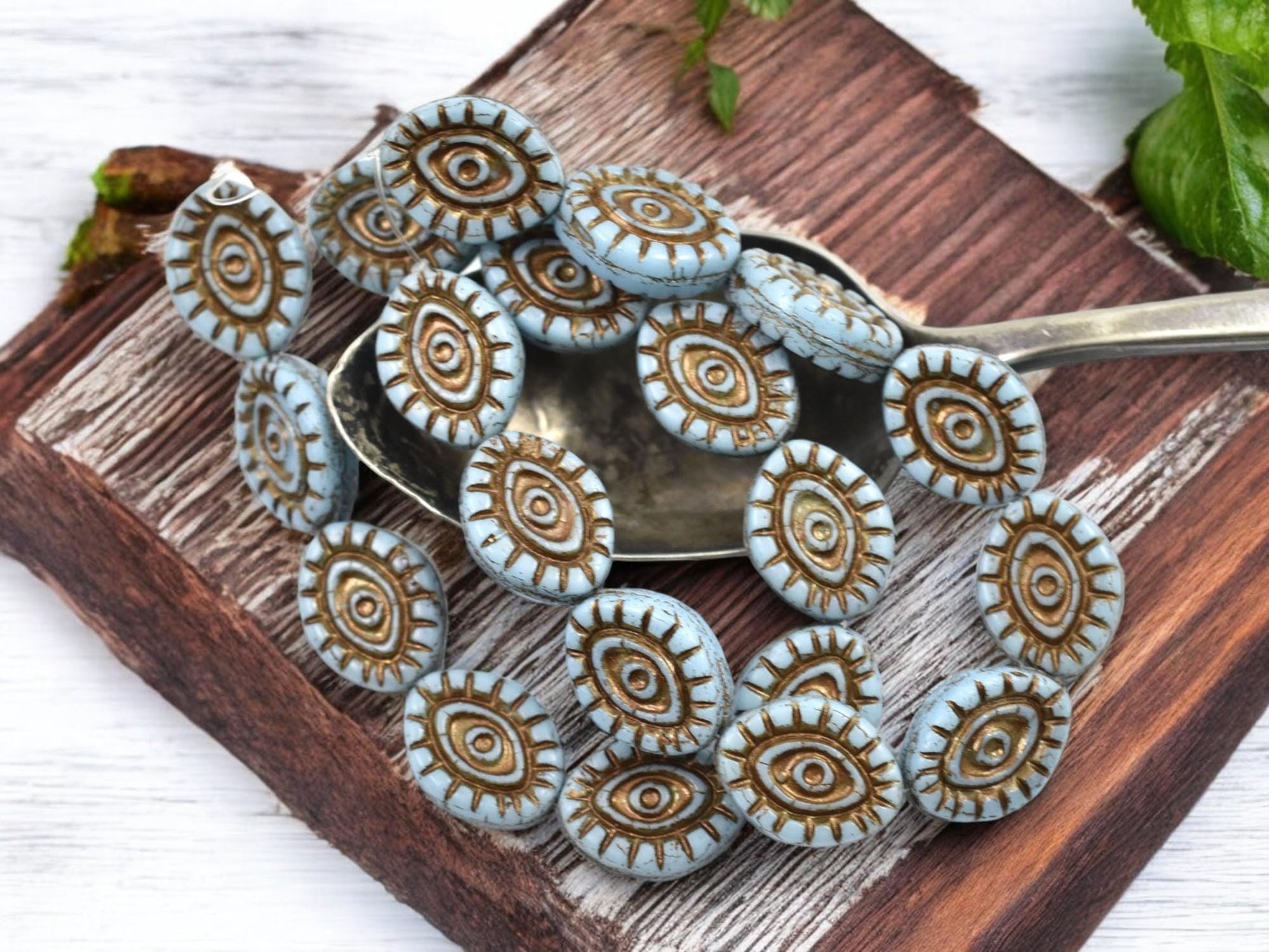 Czech Glass Beads - Evil Eye Beads - Mystic Eye Beads - Picasso Beads - Full Strand - 10pcs - 14x11mm - (996)