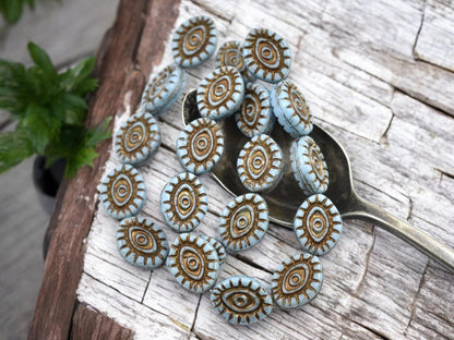 Czech Glass Beads - Evil Eye Beads - Mystic Eye Beads - Picasso Beads - Full Strand - 10pcs - 14x11mm - (996)