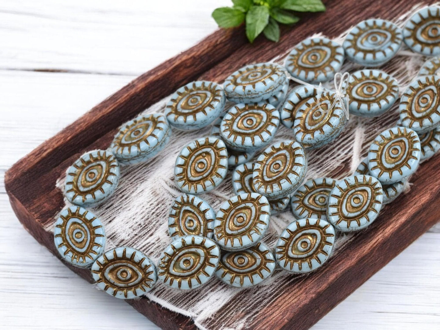 Czech Glass Beads - Evil Eye Beads - Mystic Eye Beads - Picasso Beads - Full Strand - 10pcs - 14x11mm - (996)